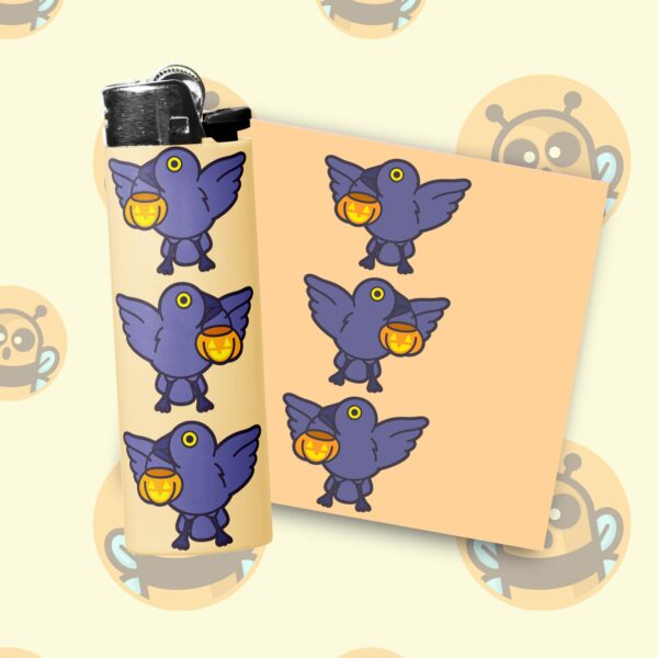 This image shows an adorable hand-drawn lighter wrap, Halloween Crows Lighter Wraps, which is available to purchase from HunnieByte.com