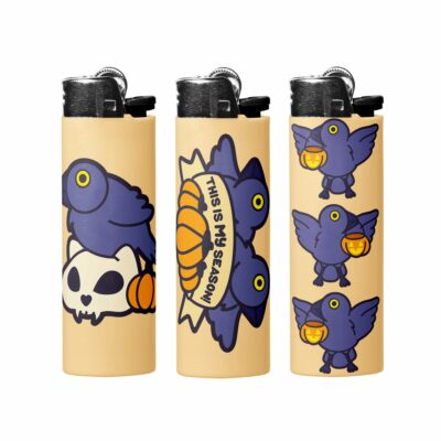 This image shows an adorable hand-drawn lighter wrap, Halloween Crows Lighter Wraps, which is available to purchase from HunnieByte.com