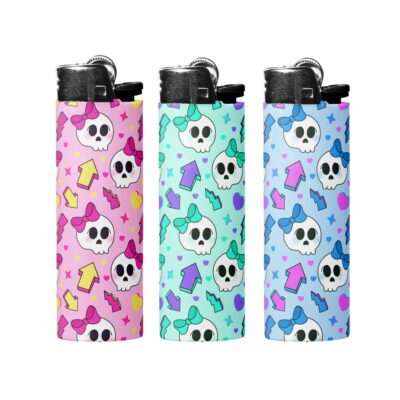 This image shows an adorable hand-drawn lighter wrap, Punky Skeletons Lighter Wraps, which is available to purchase from HunnieByte.com