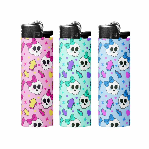 This image shows an adorable hand-drawn lighter wrap, Punky Skeletons Lighter Wraps, which is available to purchase from HunnieByte.com