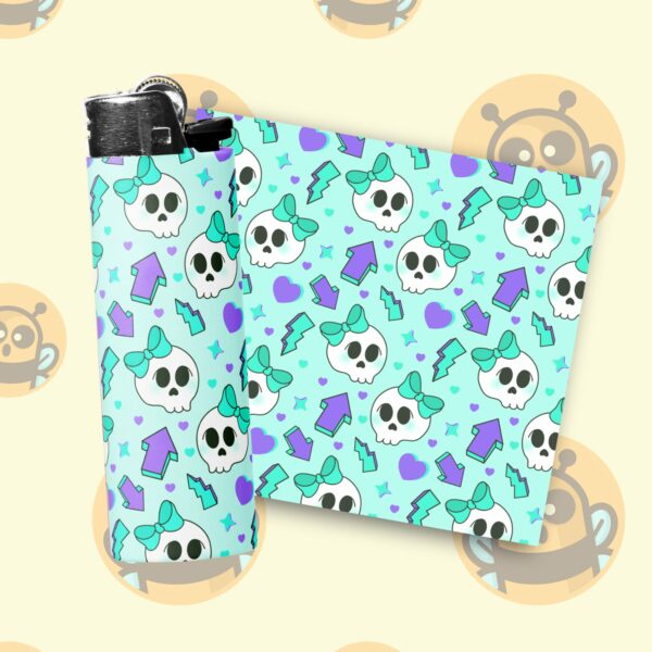 This image shows an adorable hand-drawn lighter wrap, Punky Skeletons Lighter Wraps, which is available to purchase from HunnieByte.com