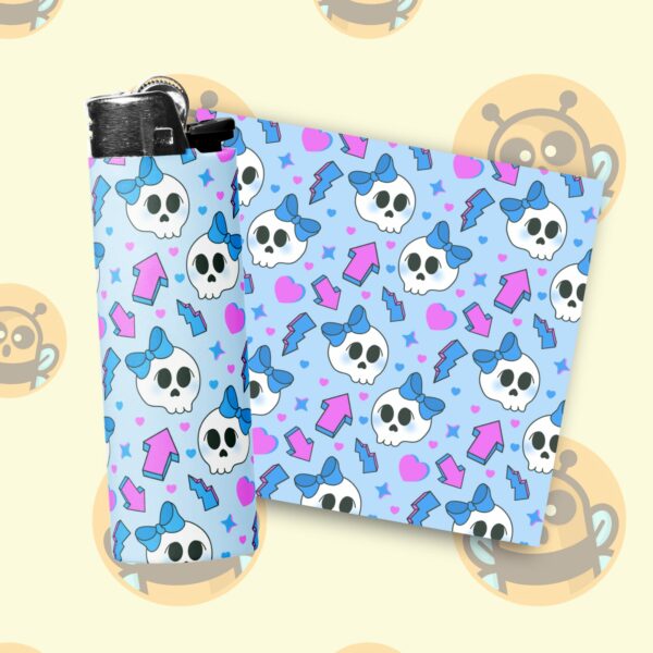 This image shows an adorable hand-drawn lighter wrap, Punky Skeletons Lighter Wraps, which is available to purchase from HunnieByte.com