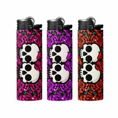 This image shows an adorable hand-drawn lighter wrap, Roses And Skulls Lighter Wraps, which is available to purchase from HunnieByte.com