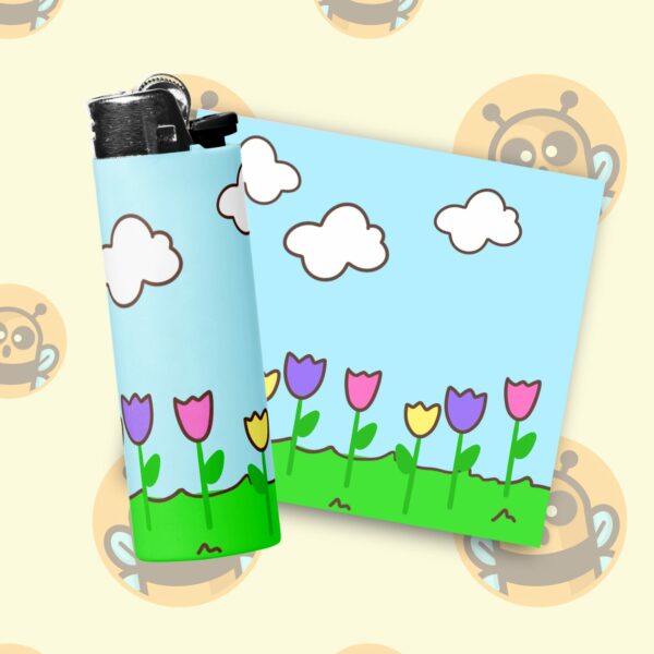 This image shows an adorable hand-drawn lighter wrap, Spring Lighter Wraps, which is available to purchase from HunnieByte.com