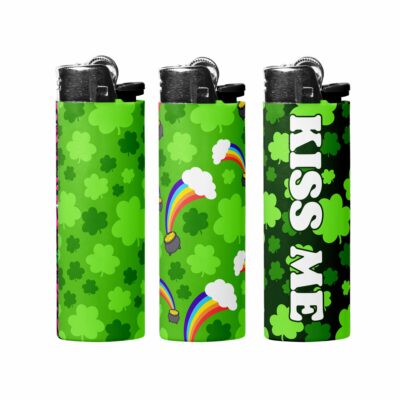 This image shows an adorable hand-drawn lighter wrap, Silly Shamrocks Lighter Wraps, which is available to purchase from HunnieByte.com