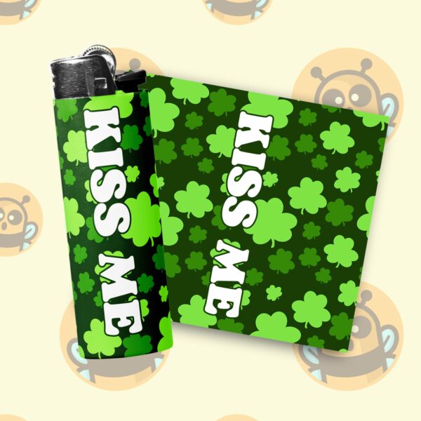 This image shows an adorable hand-drawn lighter wrap, Silly Shamrocks Lighter Wraps, which is available to purchase from HunnieByte.com