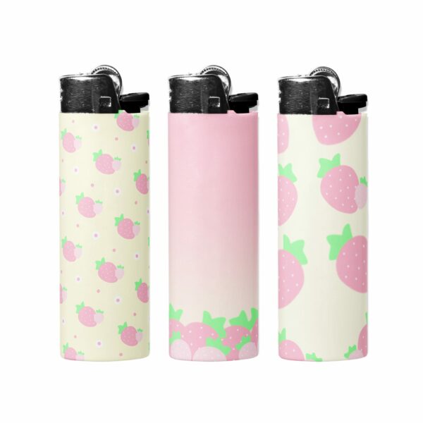 This image shows an adorable hand-drawn lighter wrap, Creamy Strawberry Lighter Wraps, which is available to purchase from HunnieByte.com