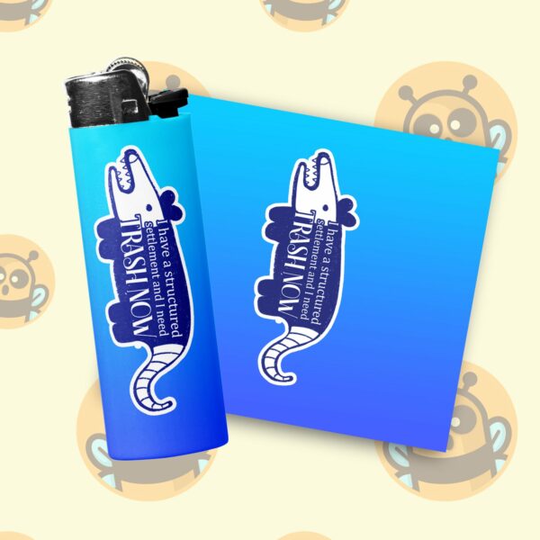 This image shows an adorable hand-drawn lighter wrap, Trash Now Lighter Wraps, which is available to purchase from HunnieByte.com