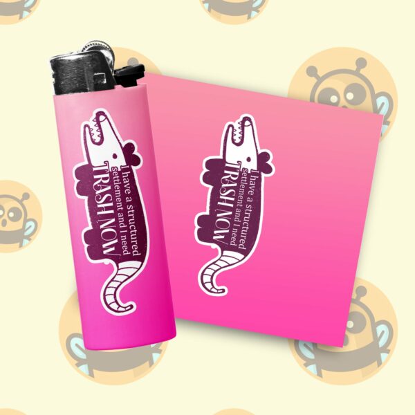 This image shows an adorable hand-drawn lighter wrap, Trash Now Lighter Wraps, which is available to purchase from HunnieByte.com