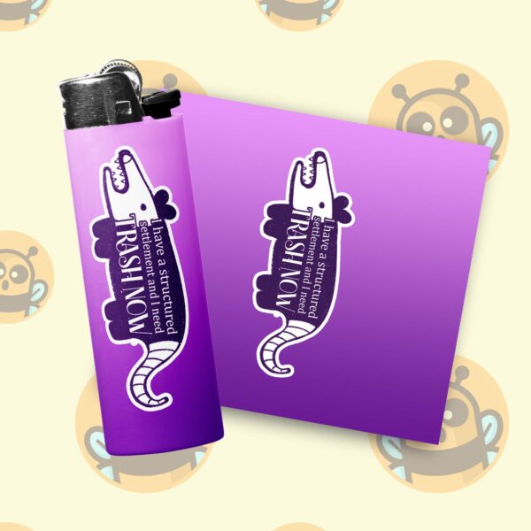 This image shows an adorable hand-drawn lighter wrap, Trash Now Lighter Wraps, which is available to purchase from HunnieByte.com