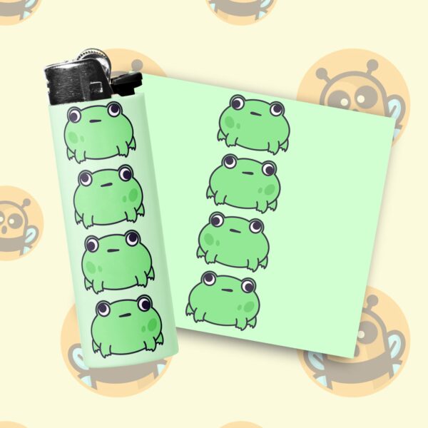 This image shows an adorable hand-drawn lighter wrap, Walleyed Frogs Lighter Wraps, which is available to purchase from HunnieByte.com