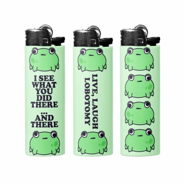 This image shows an adorable hand-drawn lighter wrap, Walleyed Frogs Lighter Wraps, which is available to purchase from HunnieByte.com