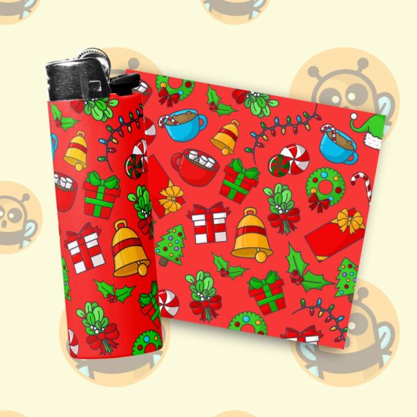 This image shows an adorable hand-drawn lighter wrap, Cute Xmas Lighter Wraps, which is available to purchase from HunnieByte.com