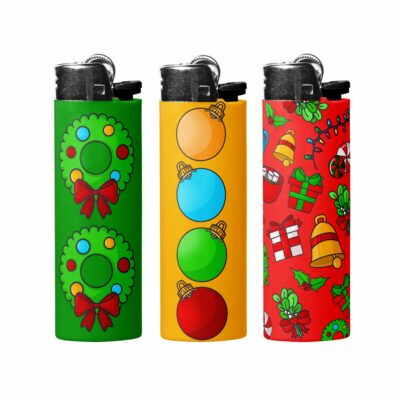 This image shows an adorable hand-drawn lighter wrap, Cute Xmas Lighter Wraps, which is available to purchase from HunnieByte.com